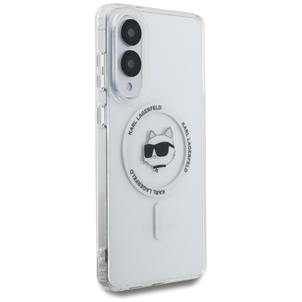 Karl Lagerfeld dėklas Samsung Galaxy S25 Edge telefonui Metal Choupette MagSafe, baltas