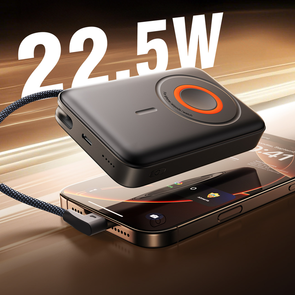 Išorinė baterija Joyroom JR-PBM02, 10000mAh, 22.5W, MagSafe, su laidu, juoda