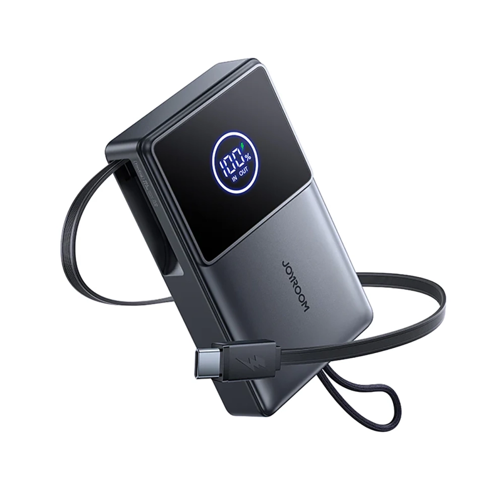 Joyroom JR-PR1 10000mAh 22.5W išorinė baterija su integruotu USB-C laidu, juoda