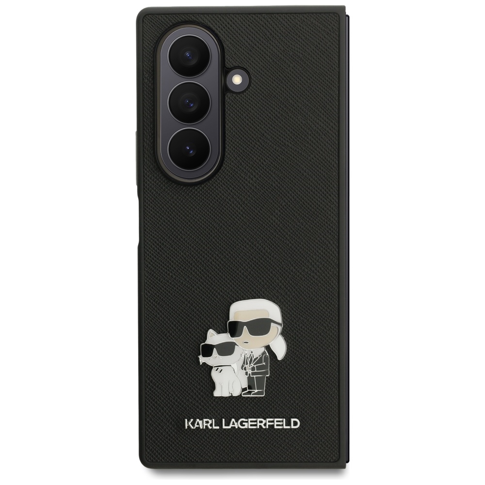 Karl Lagerfeld Saffiano Karl & Choupette dėklas Samsung Galaxy Z Fold7, juodas