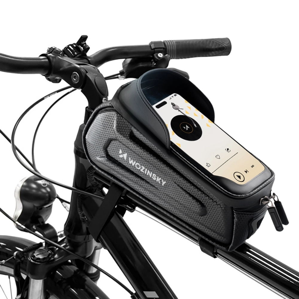 Wozinsky dviračio rėmo krepšys su skyriumi telefonui, 1.7 l, juodas