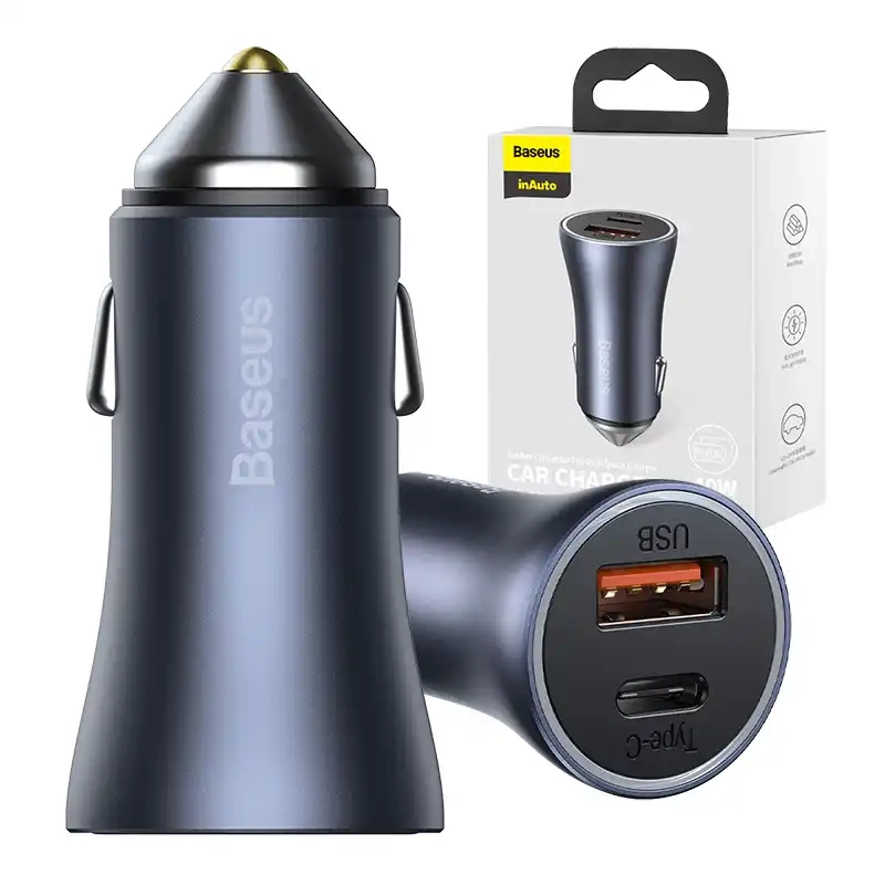Baseus Golden Contactor Pro fast car charger USB Type C / USB 40 W Power Delivery 3.0 Quick Charge 4 + SCP FCP AFC gray...
