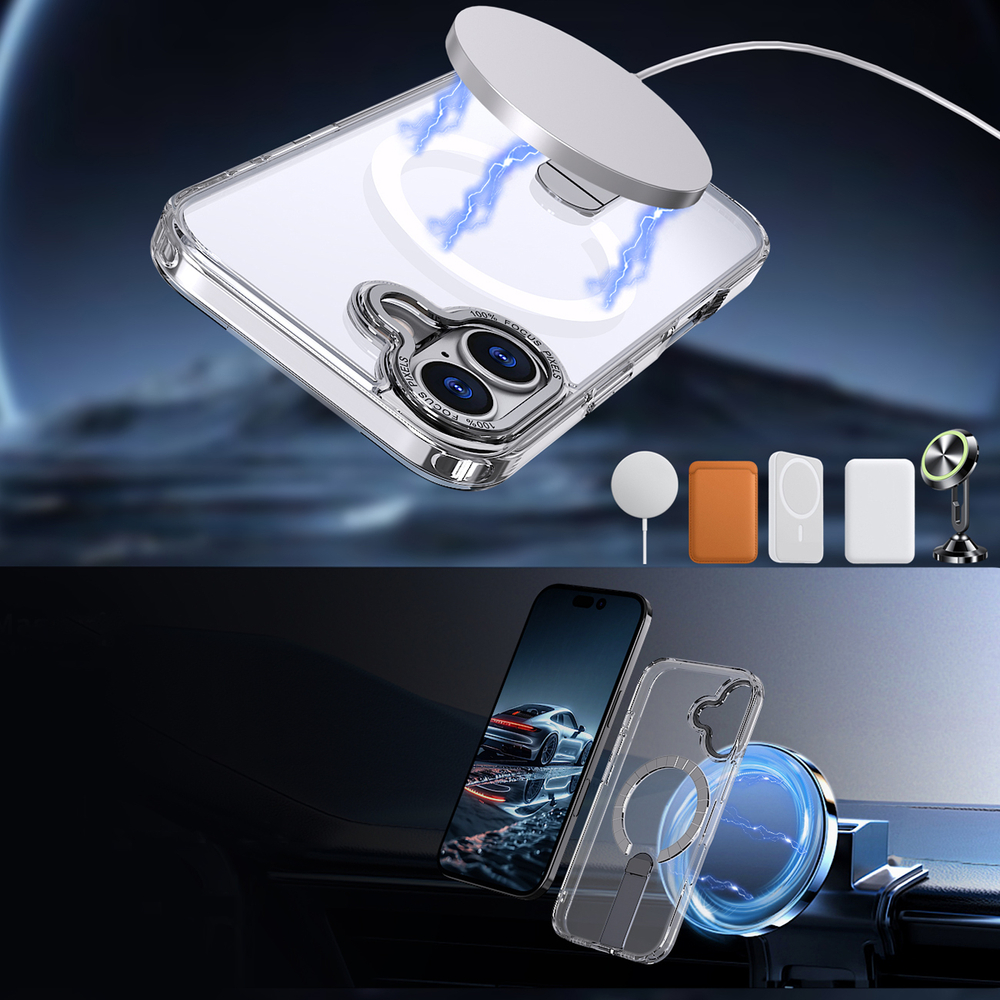 Hybrid Armor X Case for iPhone 17 with Stand and MagSafe, Transparent