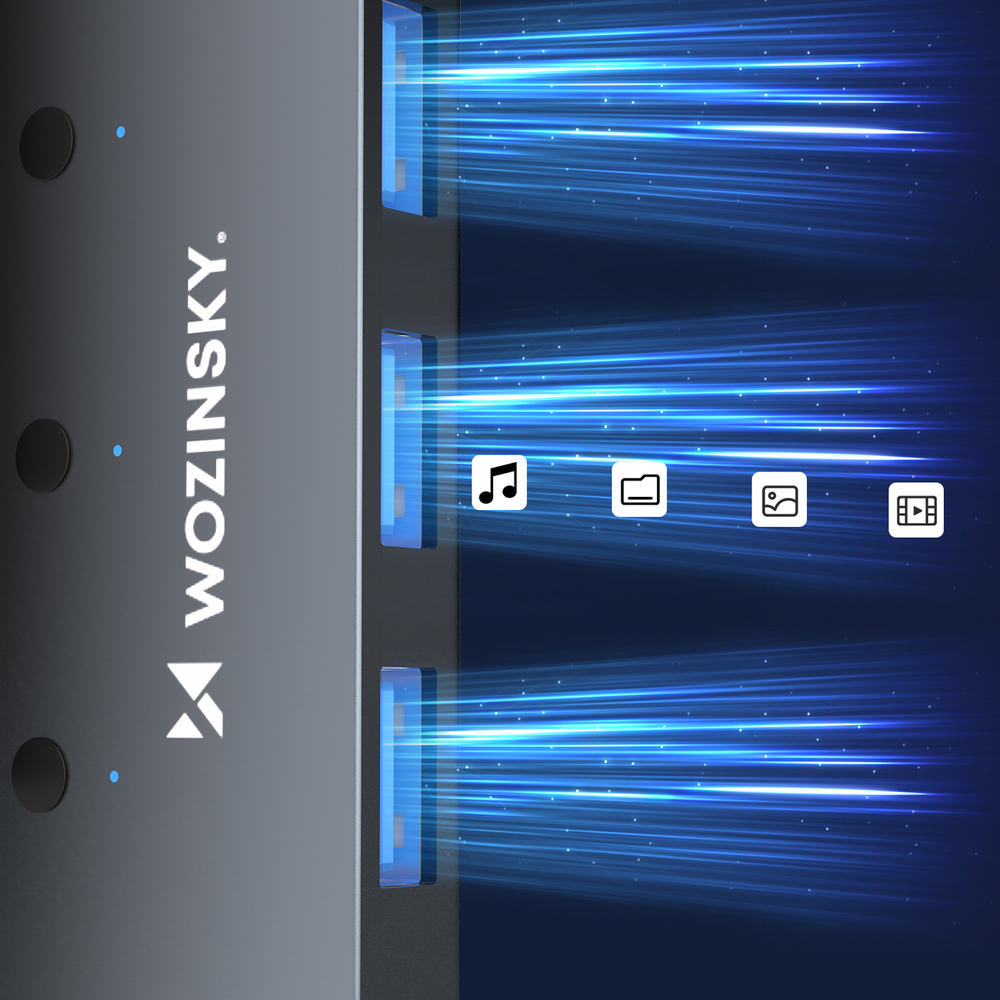 Wozinsky WHS080YSS 4 jungčių USB-A 3.0 šakotuvas su jungikliais, pilkas