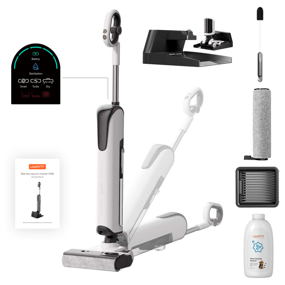 Uwant D100 17000Pa Upright Vacuum Cleaner with Mopping Function and Station, White