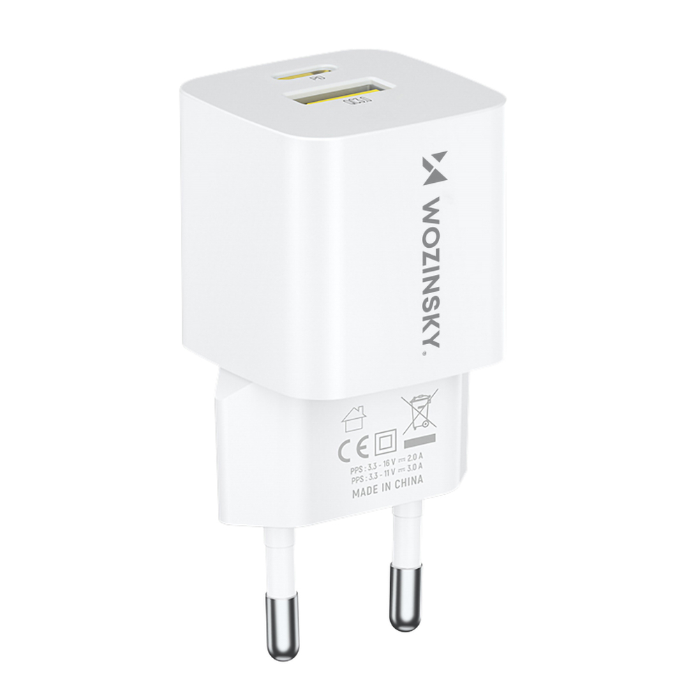 Wozinsky WWCEAC GaN USB-A ir USB-C 33W įkroviklis, baltas
