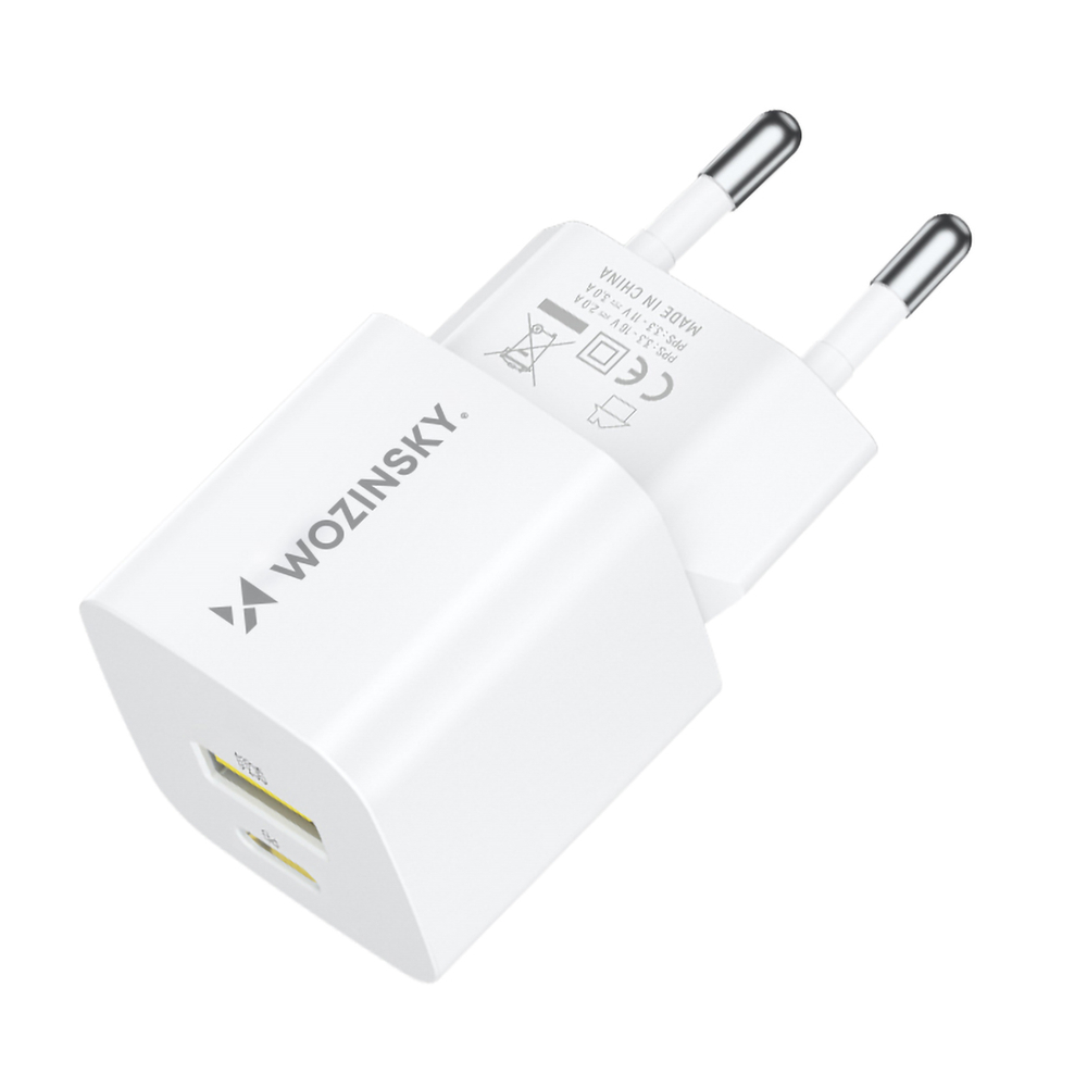 Wozinsky WWCEAC GaN USB-A ir USB-C 33W įkroviklis, baltas