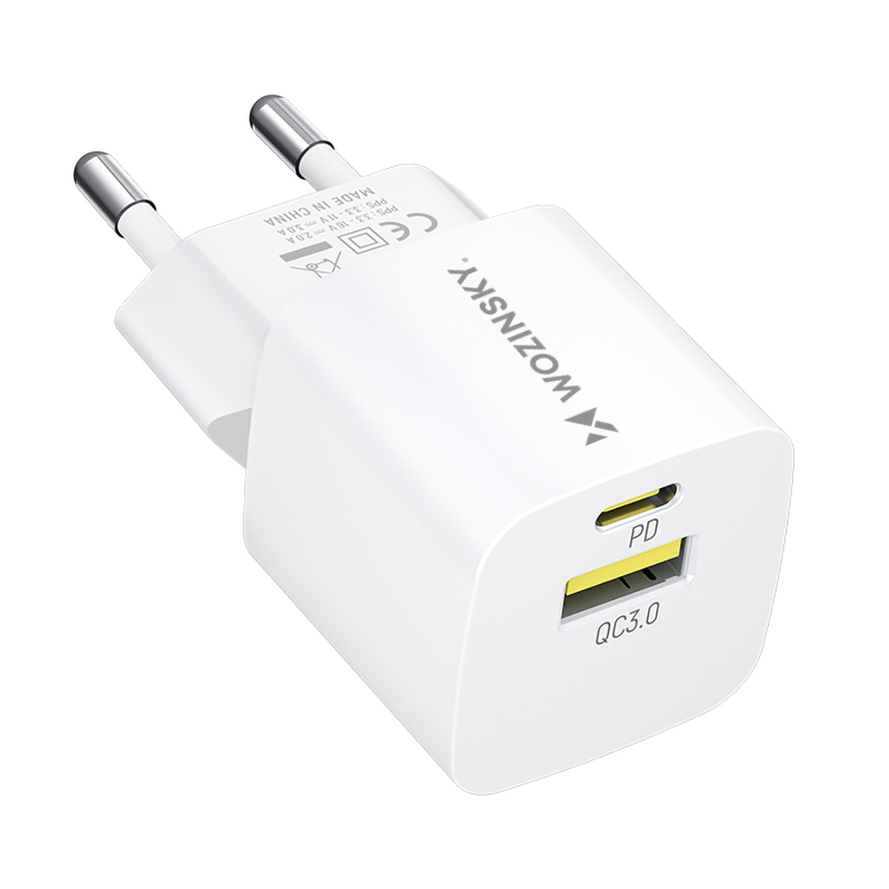 Wozinsky WWCEAC GaN USB-A ir USB-C 33W įkroviklis, baltas