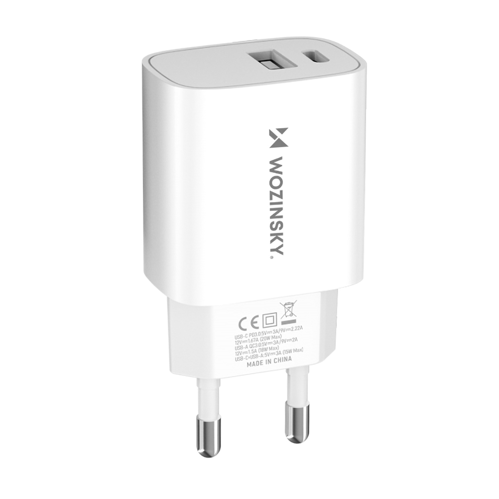 Wozinsky WGWCW USB-A USB-C 20W įkroviklis, baltas