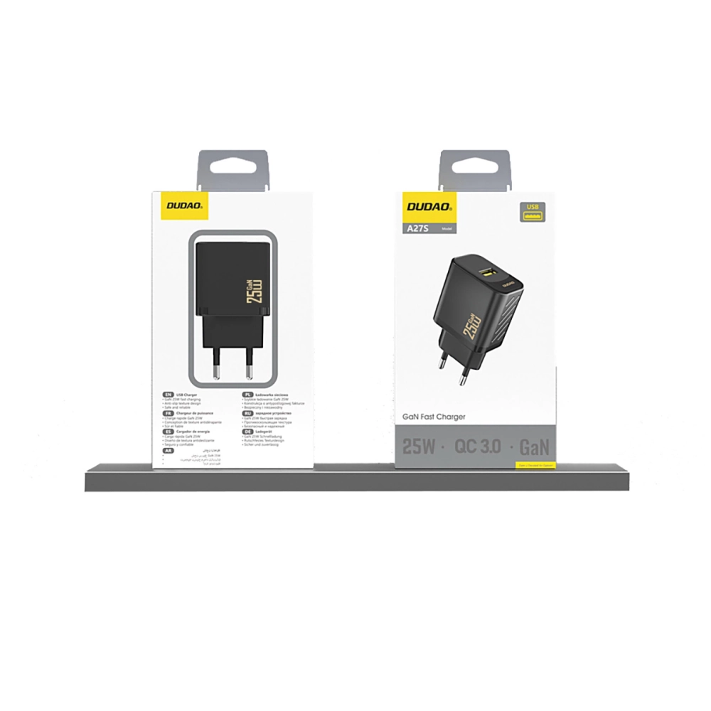 Dudao A27S 25W GaN USB-A Wall Charger - Black