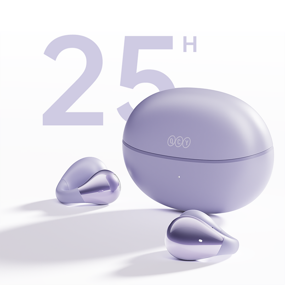 Belaidės ausinės-prisegtukai QCY Crossky C30 OWS Bluetooth 5.4 - violetinės
