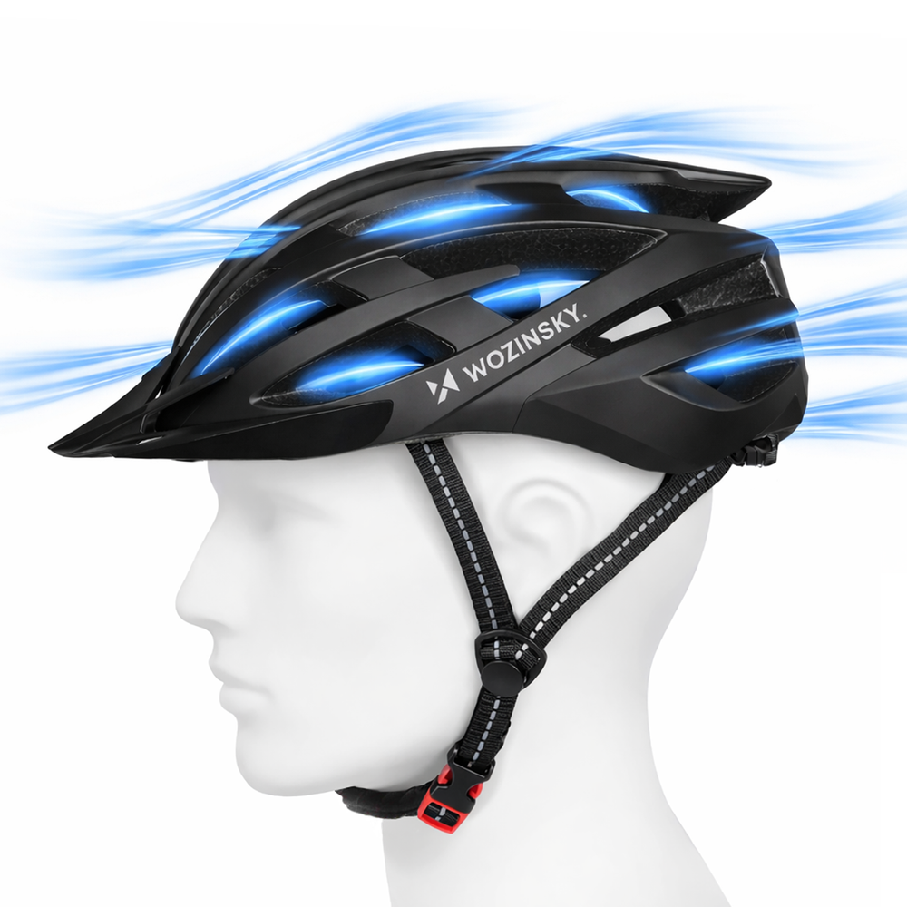 Wozinsky HT-28VCD MTB Bike Helmet with USB Light L Black