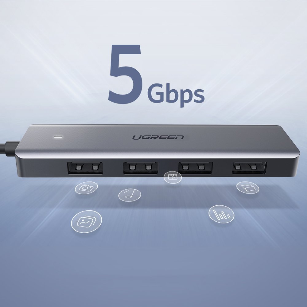 Ugreen USB-C Hub - 4x USB 3.2 Gen 1 with USB-C Power Port, Gray