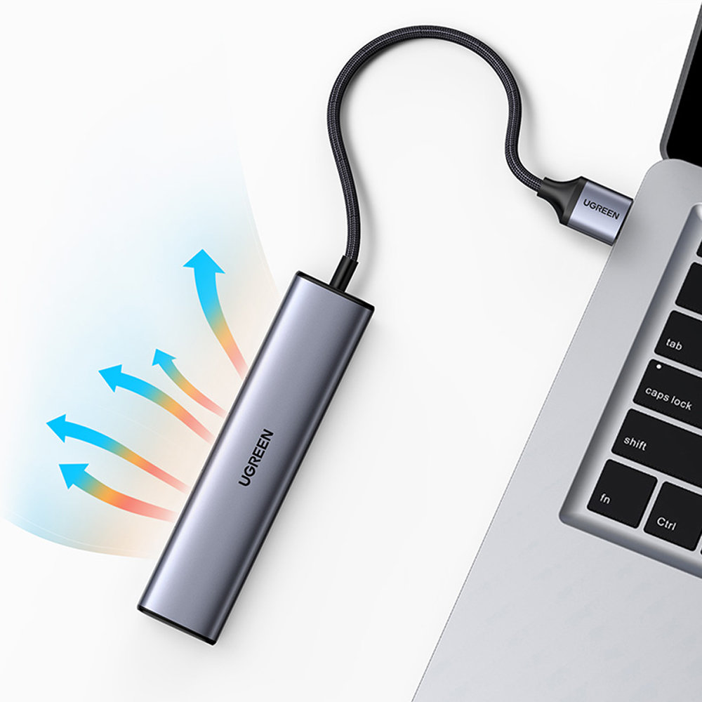 Ugreen CM475 USB 3.0 šakotuvas su RJ-45 ir USB-C PD, pilkas