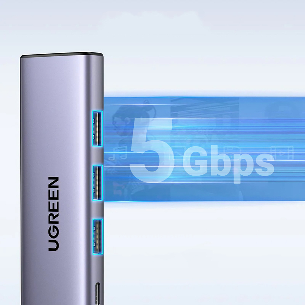 Ugreen CM511 5-in-1 USB-C Hub - HDMI, 3x USB 3.0, PD - Gray