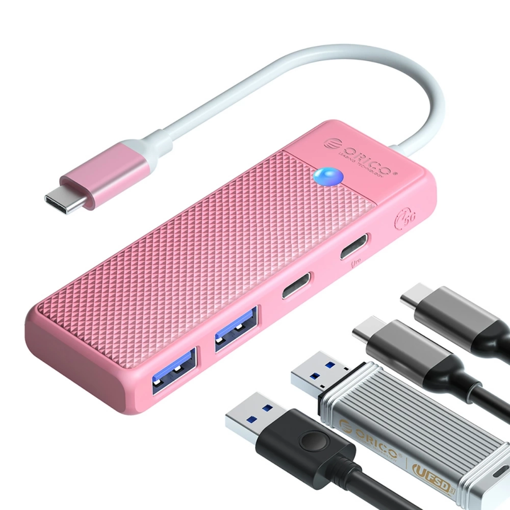 Orico PAPW2AC-C3-C3 USB-C šotuvas (2x USB-A, USB-C, 100W PD), 0.15 m, rožinis