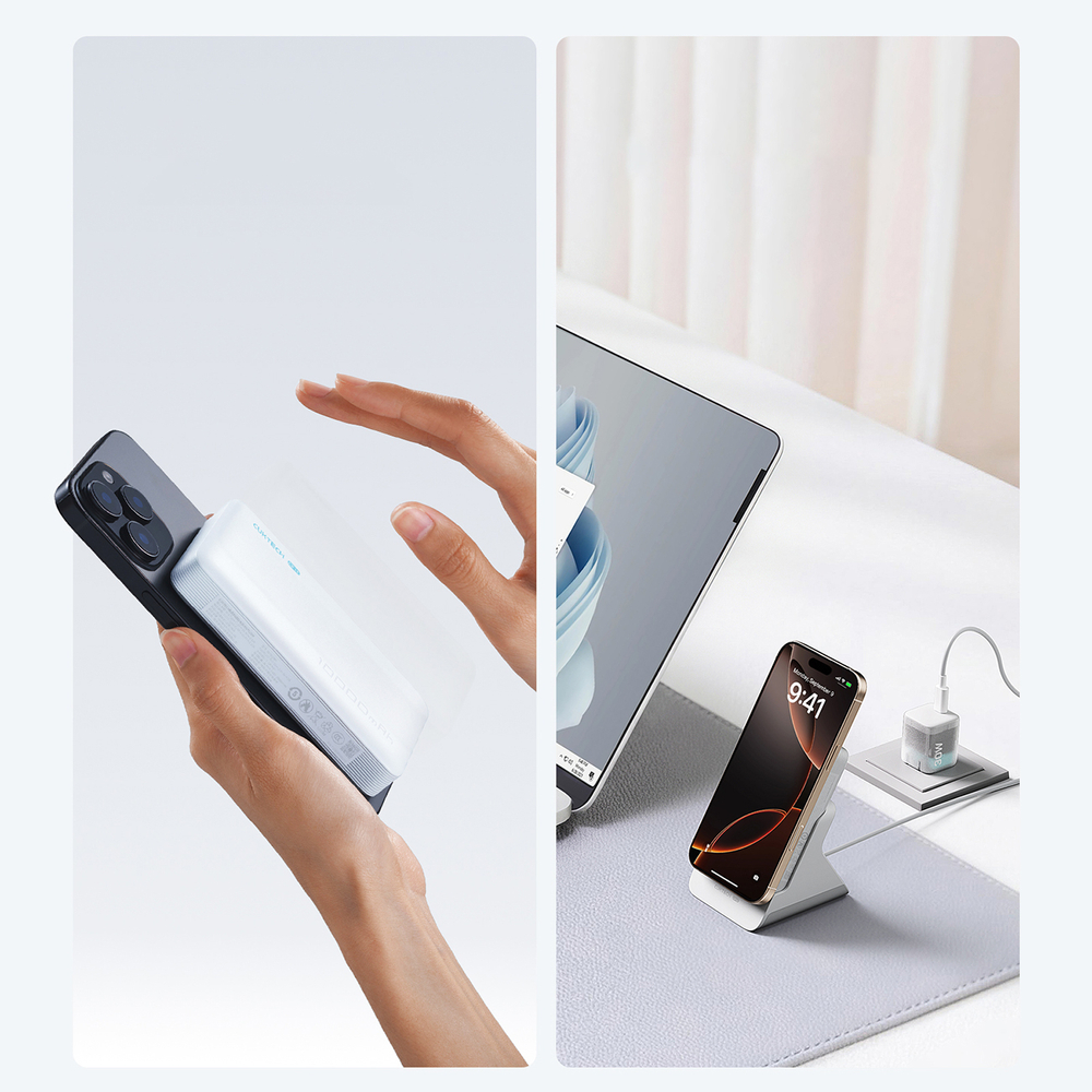 Cuktech WPB100N 10000mAh magnetinė išorinė baterija su stovu, 20W, balta