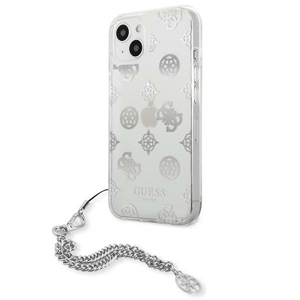 Guess iPhone 13 mini dėklas Peony Chain Collection, sidabrinis