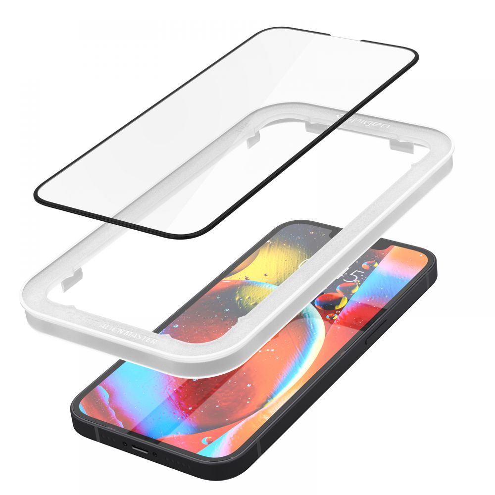 Spigen ALM GLASS FC apsauginis stiklas (2 vnt.) iPhone 13/13 Pro/14/16E, Juodas