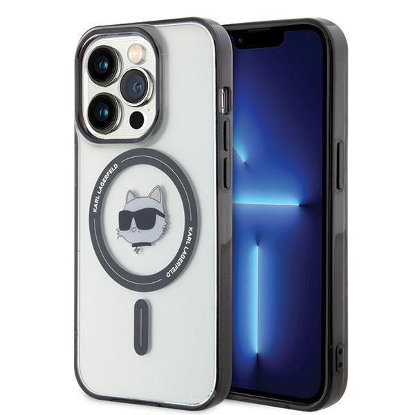 Karl Lagerfeld dėklas iPhone 15 Pro telefonui IML Choupette\'s Head MagSafe, skaidrus