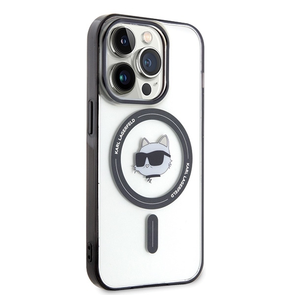 Karl Lagerfeld dėklas iPhone 15 Pro telefonui IML Choupette\'s Head MagSafe, skaidrus