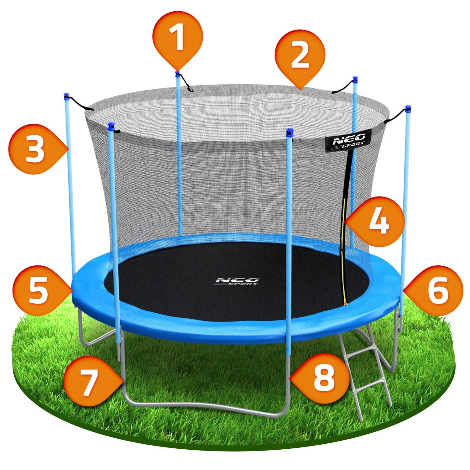 Neo-Sport NS-08W181 Garden Trampoline with Inner Net and Ladder, 252 cm