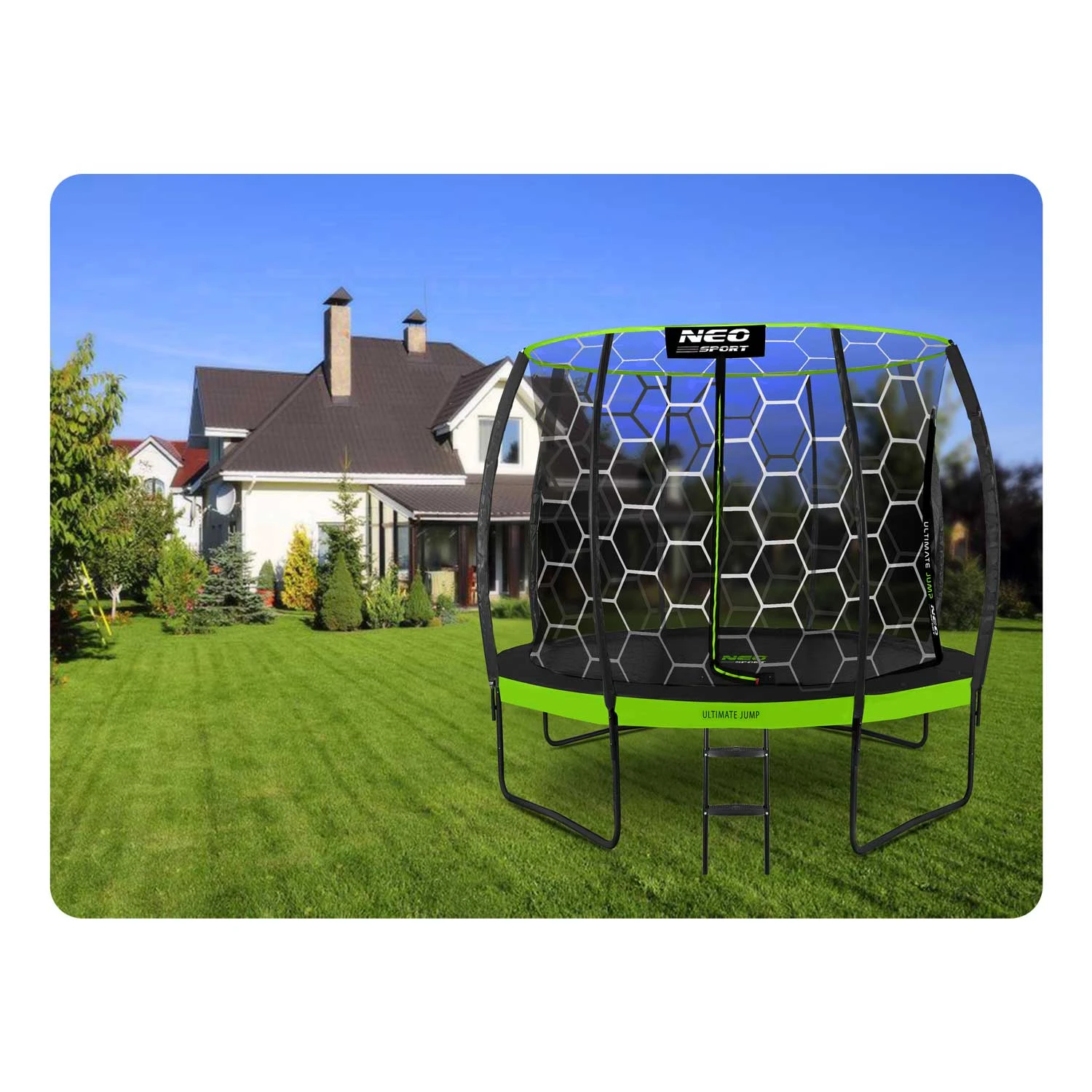 Neo-Sport NS-08C221 sodo batutas su vidiniu tinklu 252 cm (8ft), juodas/žalias