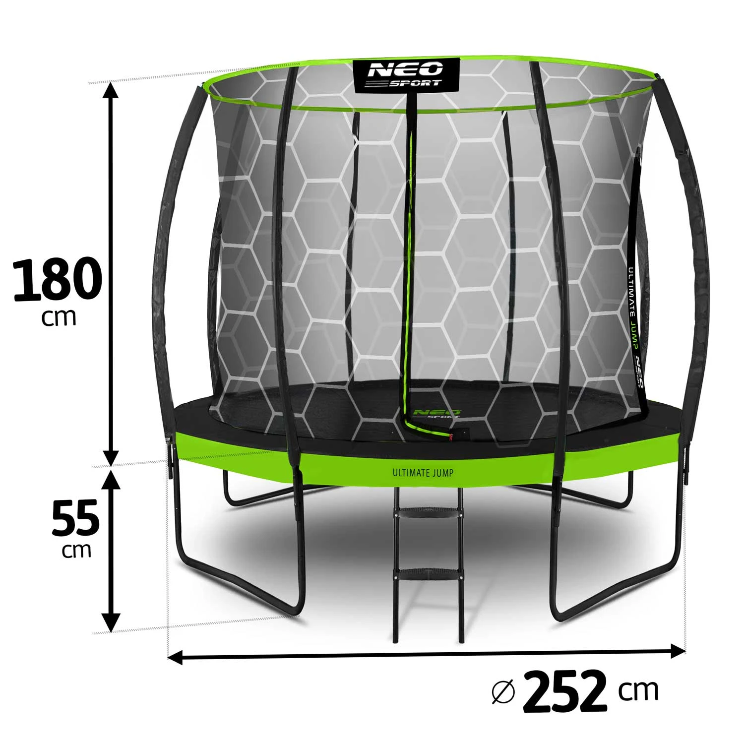 Neo-Sport NS-08C221 sodo batutas su vidiniu tinklu 252 cm (8ft), juodas/žalias
