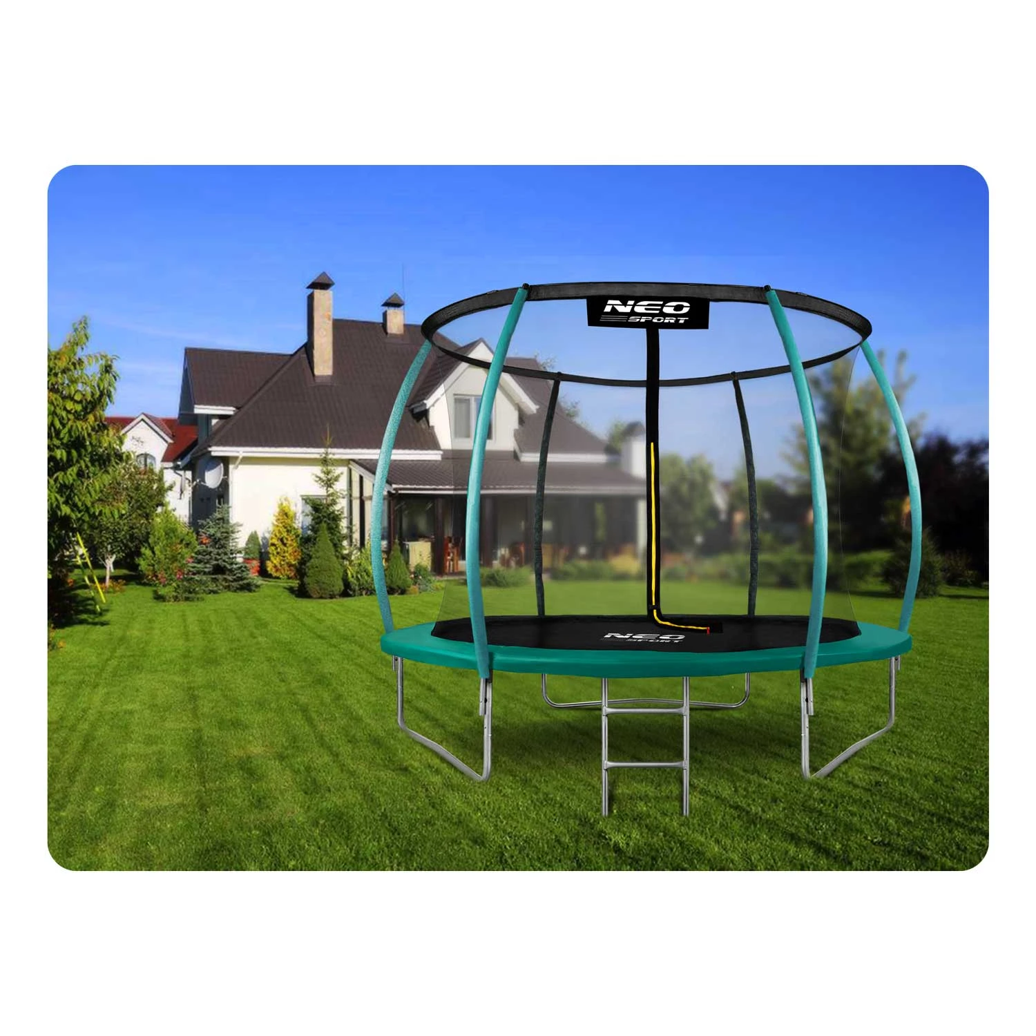 Neo-Sport NS-08C181 Garden Trampoline 252 cm with Inner Net and Ladder, Green