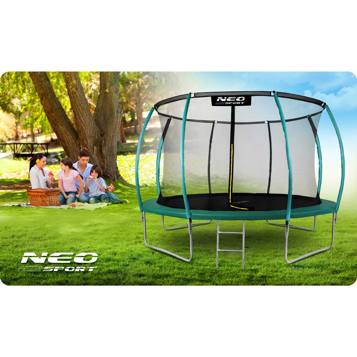 Neo-Sport Garden Trampoline with Inner Net 374 cm (12ft), Green