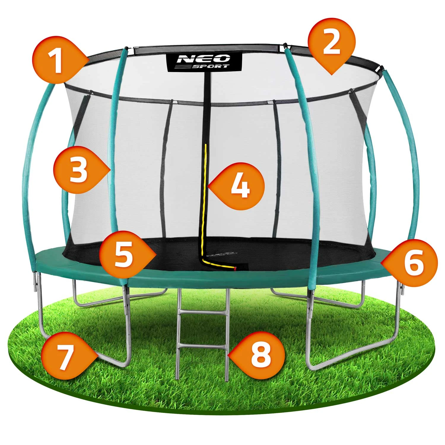 Neo-Sport Garden Trampoline with Inner Net 374 cm (12ft), Green