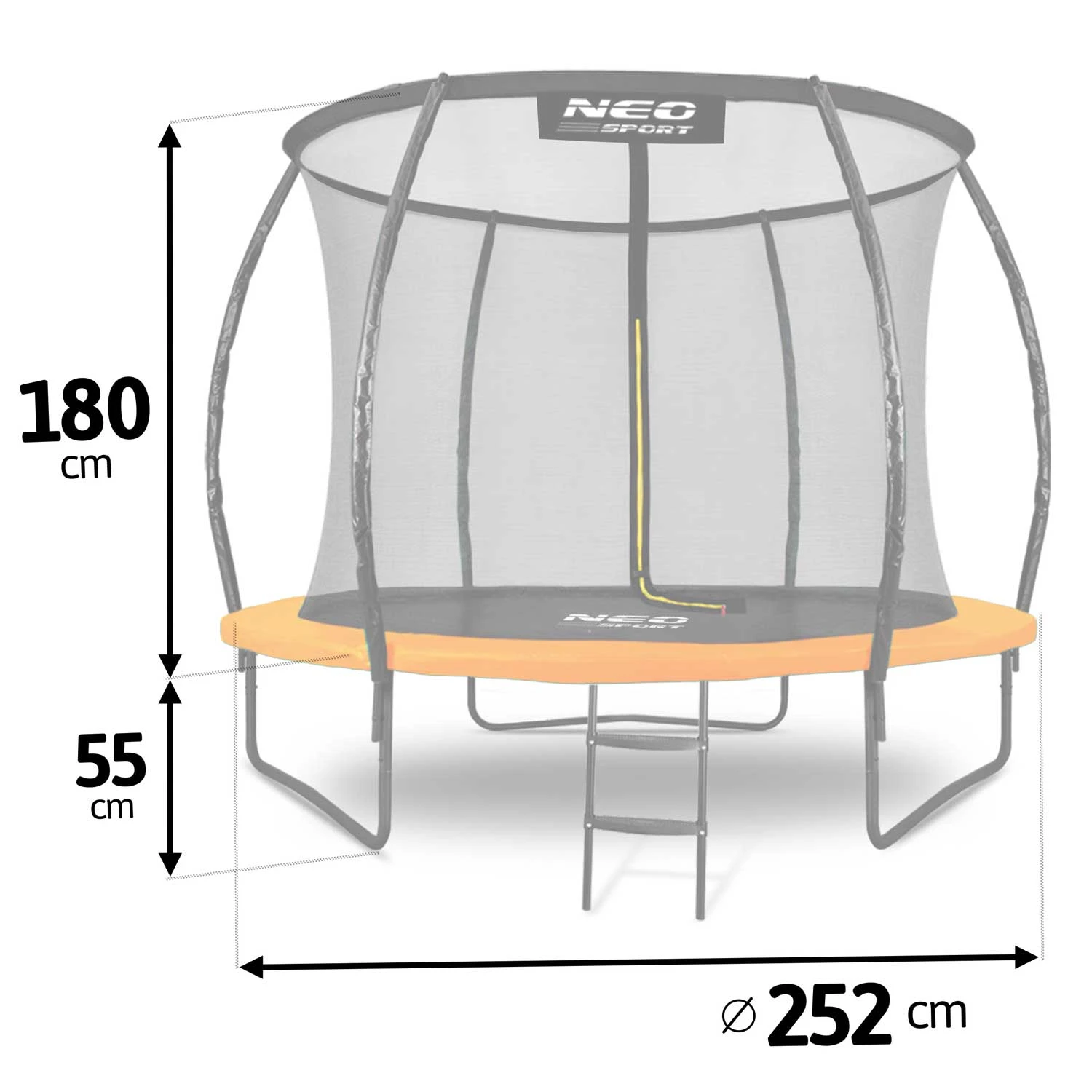 Neo-Sport NS-08C201 sodo batutas su vidiniu tinklu 252 cm (8ft), oranžinis