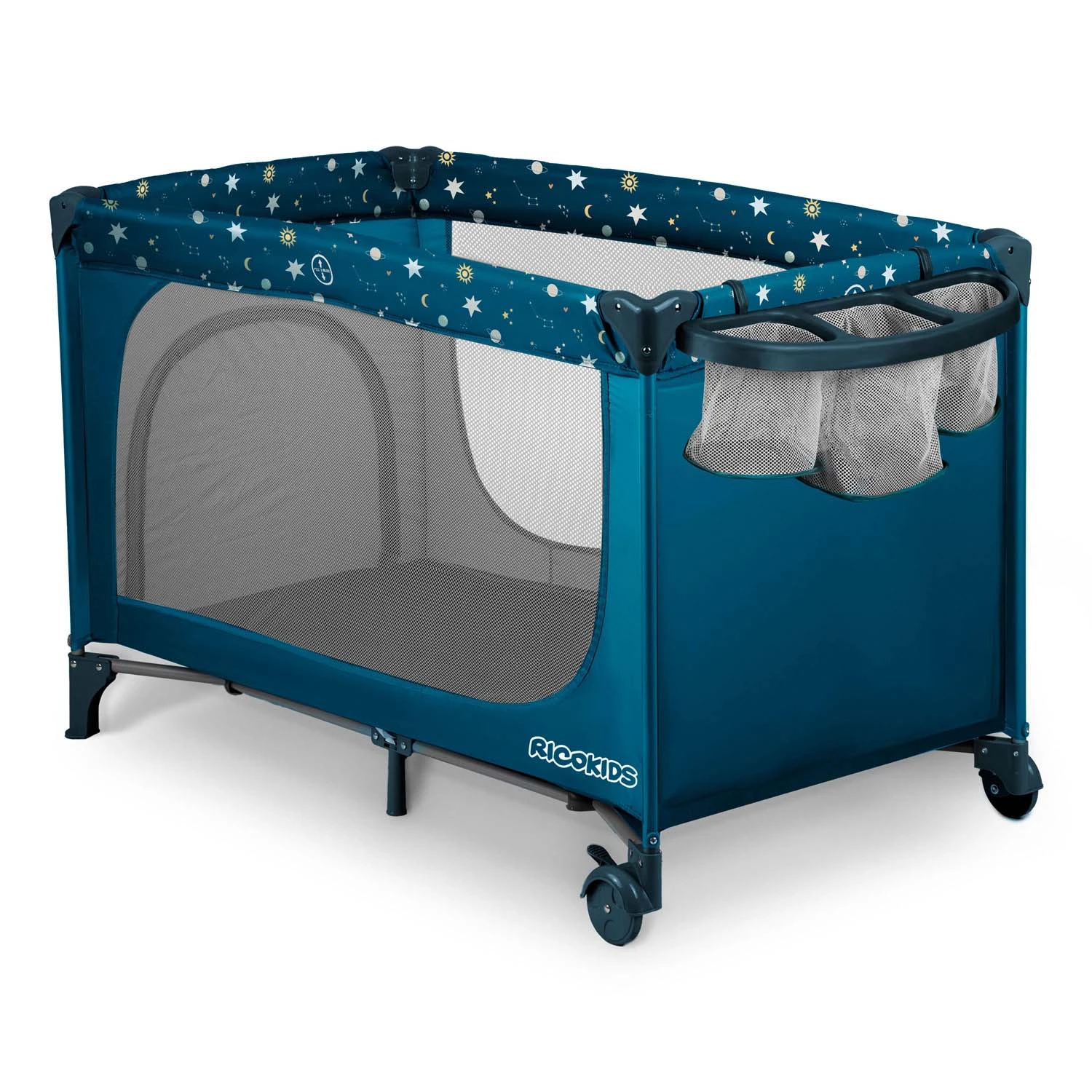 Ricokids RK-240 kelioninė lovelė su čiužiniu ir krepšiu, 125x65x78 cm, tamsiai mėlyna