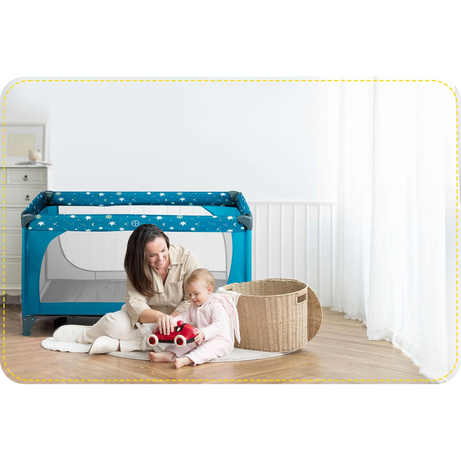 Ricokids RK-240 kelioninė lovelė su čiužiniu ir krepšiu, 125x65x78 cm, tamsiai mėlyna