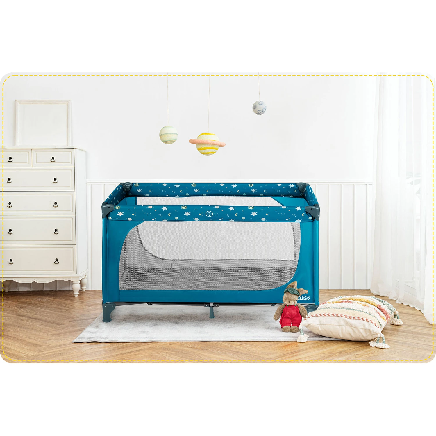 Ricokids RK-240 kelioninė lovelė su čiužiniu ir krepšiu, 125x65x78 cm, tamsiai mėlyna