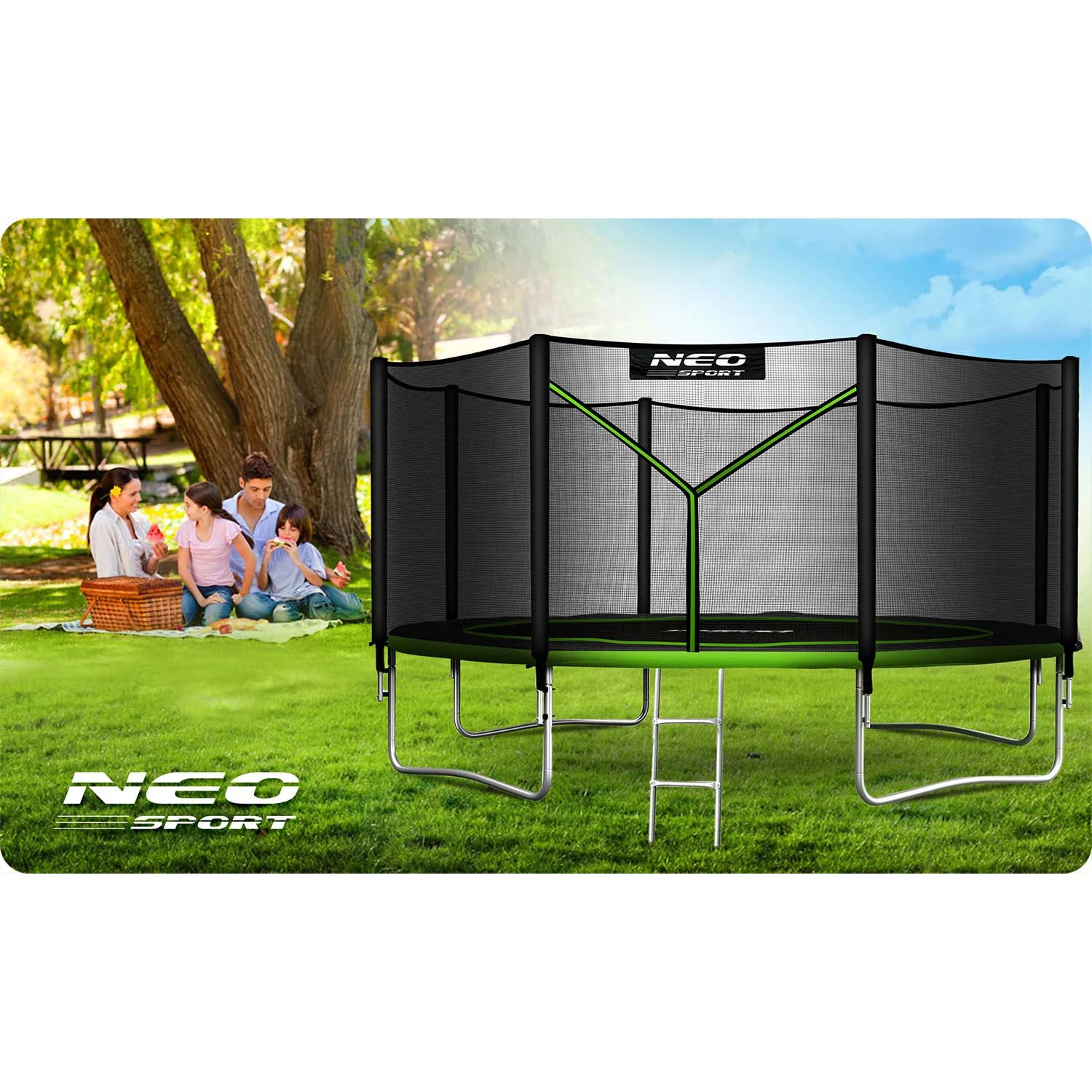 Neo-Sport NS-14Z231 Garden Trampoline with Outer Net and Ladder, 435 cm