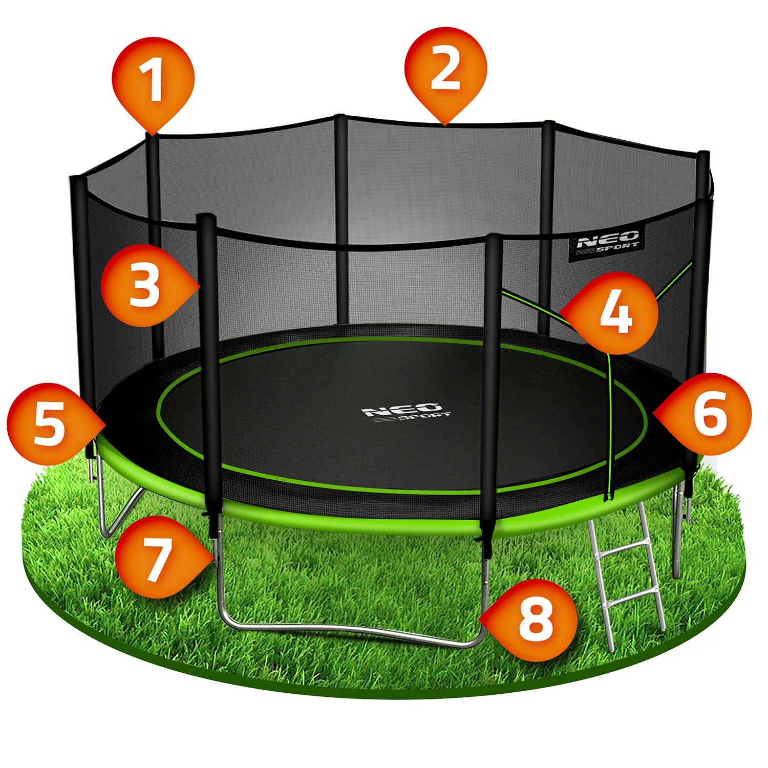 Neo-Sport NS-14Z231 Garden Trampoline with Outer Net and Ladder, 435 cm
