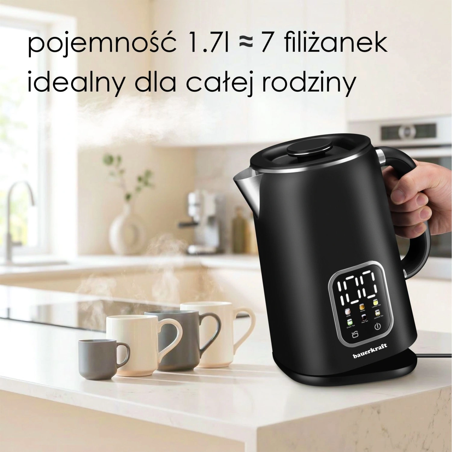 Išmanusis elektrinis virdulys 1.7L su temperatūros reguliavimu, juodas