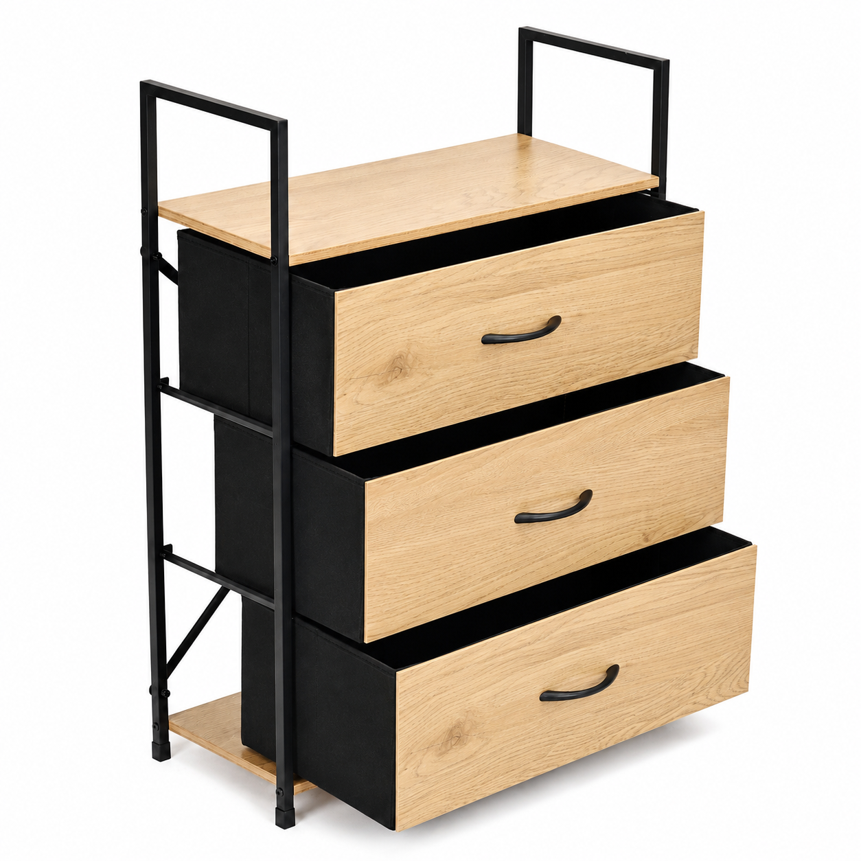 ModernHome spintelė su 3 medžiaginiais stalčiais, lofto stiliaus, 59 cm