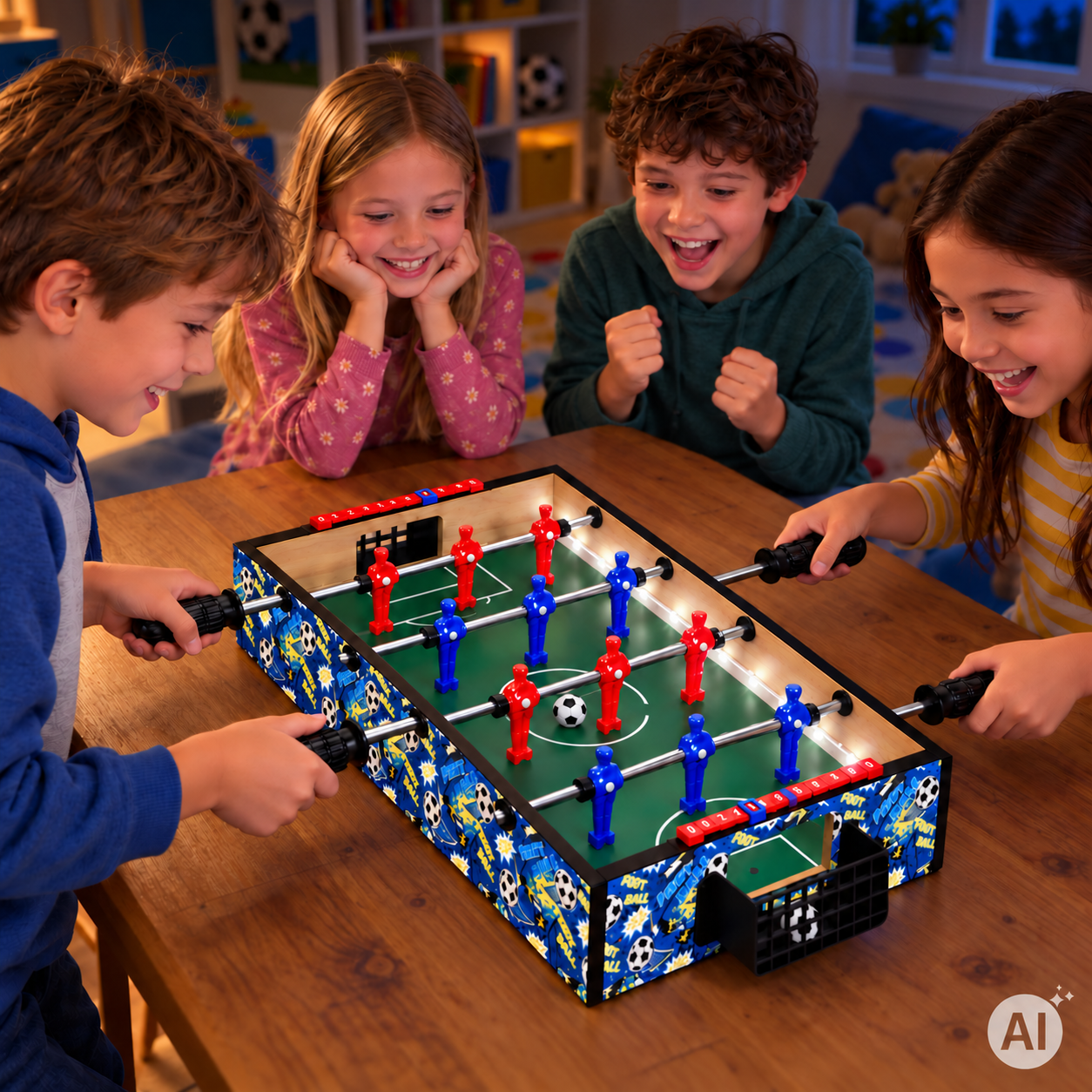Vaikiškas stalo futbolas ECOTOYS mini 50x30 cm su LED apšvietimu