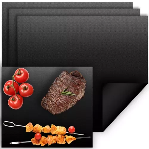 Ruhhy Reusable BBQ and Oven Mat Set 33x40 cm, 3 Pcs, Black