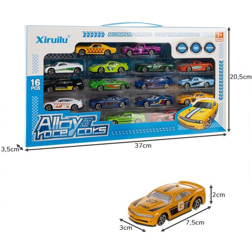 Kruzzel 20352 Metal Toy Car Set 1:64, 16 pcs