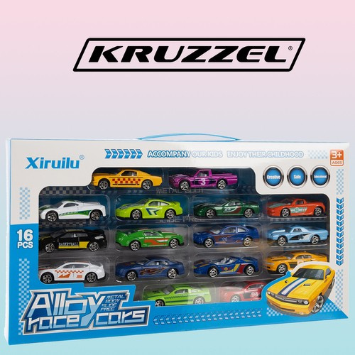 Kruzzel 20352 Metal Toy Car Set 1:64, 16 pcs