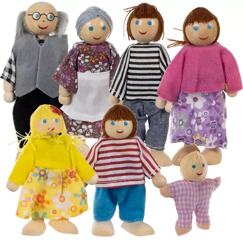 Kruzzel 19764 Wooden Doll Family for Dollhouse, 7 pcs