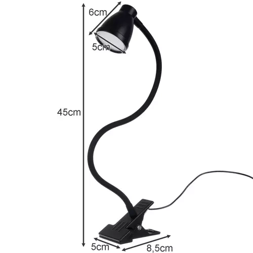 Izoxis 00019454 Desk Lamp with Clip and Base, Black