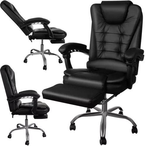 Biuro kėdė su ištraukiama kojų atrama ir atlošimo funkcija Malatec 23286, juoda