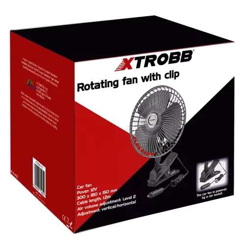Xtrobb 12V Car Fan with Clip and Oscillation, Black