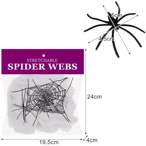 Malatec Artificial Spider Web with 2 Spiders, White