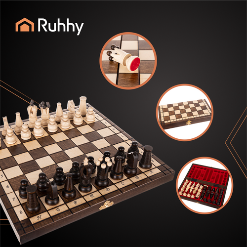 Ruhhy Wooden Chess Set 31x31 cm, Brown/Cream