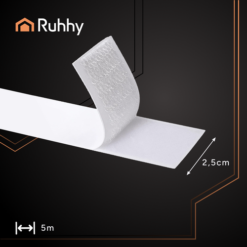 Lipni kibi juosta Ruhhy, 5 m x 2,5 cm, balta